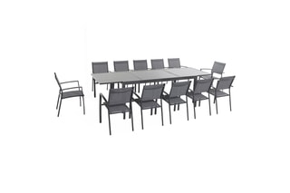 Ensemble de jardin - Jusqu'à 12 places - Table extensible 200/300 x 100 x 75 cm - 12 fauteuils empilables