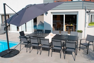 Ensemble de jardin - Jusqu'à 12 places - Table extensible 200/300 x 100 x 75 cm - 12 fauteuils empilables