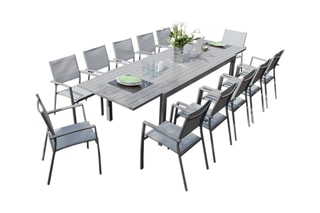 Ensemble de jardin -  Jusqu'à 12 places - Table extensible 200/300 x 100 x 75 cm - 12 fauteuils empilables