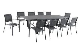 Ensemble de jardin Confort - Jusqu'à 10 places - Table extensible 165/261 x 100 x 75 cm - 10 fauteuils empilables
