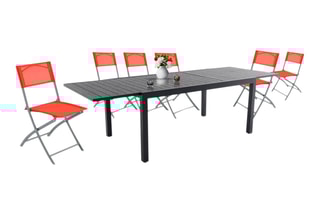 Ensemble de jardin - 6 places - 6 chaises pliables - Table extensible - 165/261 x 100 x 75 cm