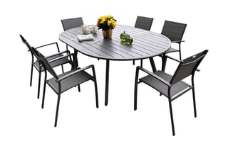 Ensemble de jardin - 6 places - Table extensible 150/200 x 141 x 76 cm - 8 fauteuils empilables