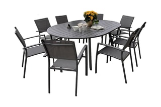 Ensemble de jardin - 8 places - Table extensible 150/200 x 141 x 76 cm - 8 fauteuils empilables