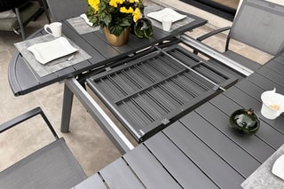Ensemble de jardin - 8 places - Table extensible 150/200 x 141 x 76 cm - 4 chaises et 2 fauteuils empilables