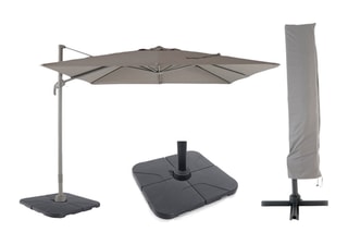 Ensemble parasol carré déporté avec pied - Housse de protection - 4 lests - Parasol déporté - 3 x 3 x 2,57 m