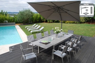 Ensemble parasol carré déporté avec pied - Housse de protection - 4 lests - Parasol déporté - 3 x 3 x 2,57 m