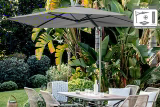 Ensemble parasol déporté avec pied Sunflower - Housse de protection - 4 lests - Parasol déporté - D2,7 x H2,45 m