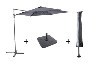 Ensemble parasol déporté avec pied Sunflower - Housse de protection - 4 lests - Parasol déporté - D2,7 x H2,45 m