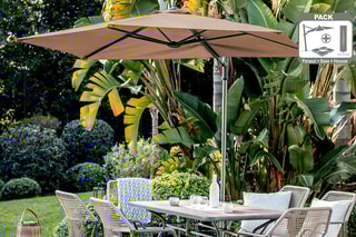 Ensemble parasol déporté avec pied Sunflower - Housse de protection - 4 lests - Parasol déporté - D2,7 x H2,45 m