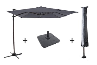 Ensemble parasol déporté avec pied Palm Beach - Housse de protection - 4 lests - Parasol déporté - 2,5m x 2,5m x 2,48 m