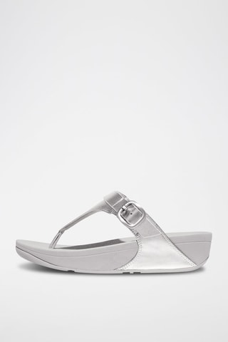 Leren Sandalen met Sleehak Zilverkleurig