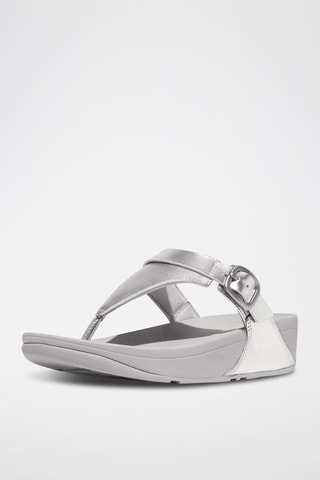 Leren Sandalen met Sleehak Zilverkleurig