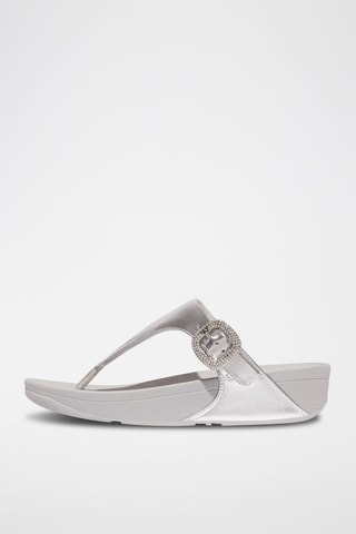 Leren Sandalen met Sleehak Zilverkleurig