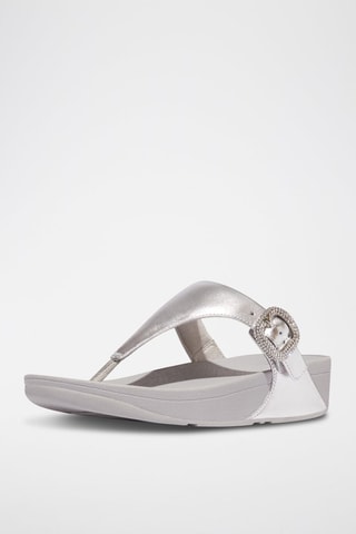 Leren Sandalen met Sleehak Zilverkleurig