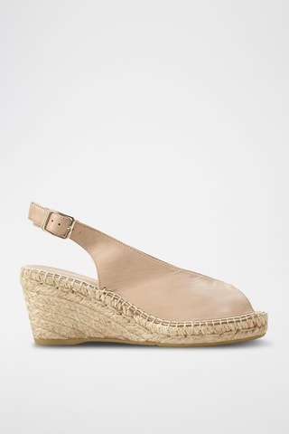 Leren Sandalen met Sleehak Nalla - Beige