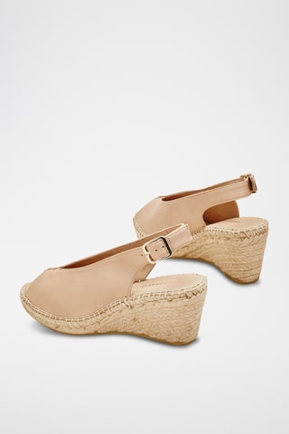 Leren Sandalen met Sleehak Nalla - Beige