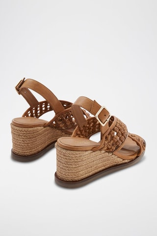 Sandales compensées en cuir de mouton - Camel
