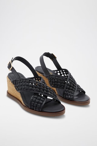 Sandales compensées en cuir de mouton - Noir