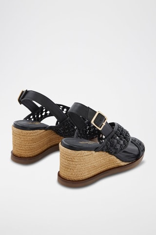 Sandales compensées en cuir de mouton - Noir