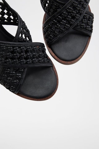 Sandales compensées en cuir de mouton - Noir