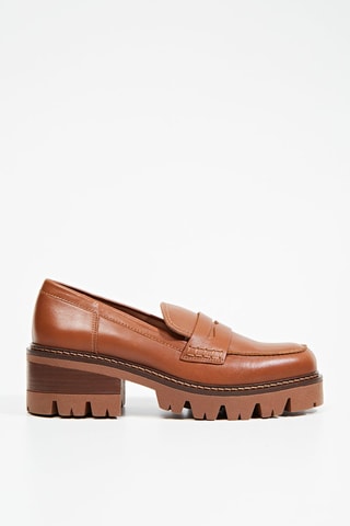 Mocassins à talons en cuir de veau - Beige