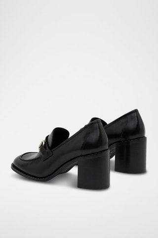 Kalfsleren Mocassins met Hak - Zwart