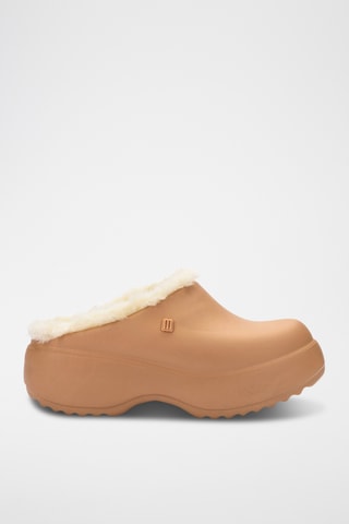 Gevoerde Platform Clogs Free Fuzzy - Donkerbeige