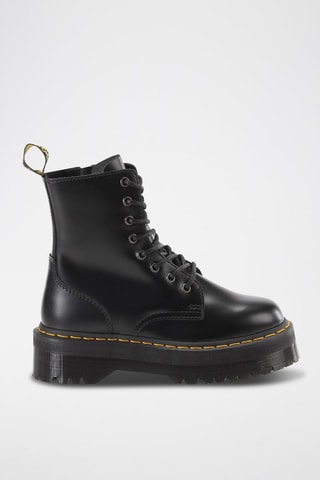 Leren Platform Enkellaarzen Jadon Black Polished Smooth - Zwart