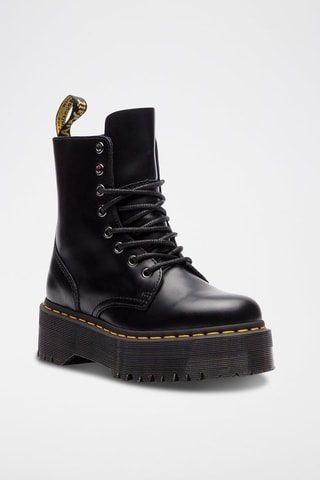 Leren Platform Enkellaarzen Jadon Black Polished Smooth - Zwart