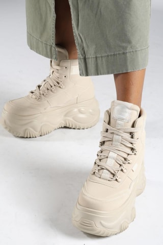 Vegan Leer Platform Sneakers - Beige
