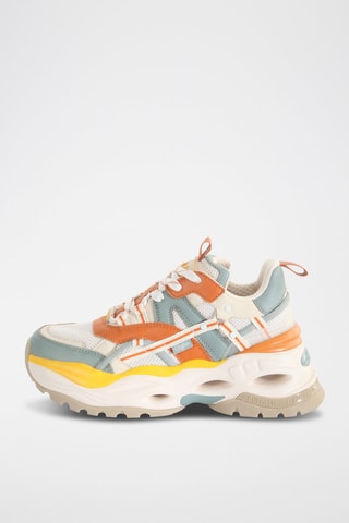 Vegan Leren Platform Sneakers Triplet Hollow - Oranje en Wit