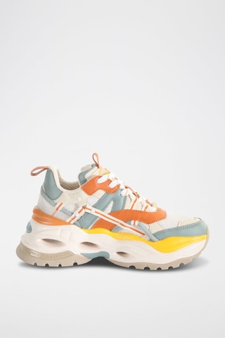 Vegan Leren Platform Sneakers Triplet Hollow - Oranje en Wit