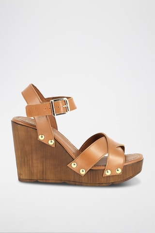 Leren Sandalen met Sleehak Rutabaga - Camel