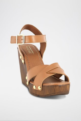 Leren Sandalen met Sleehak Rutabaga - Camel