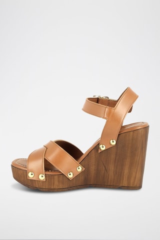 Leren Sandalen met Sleehak Rutabaga - Camel