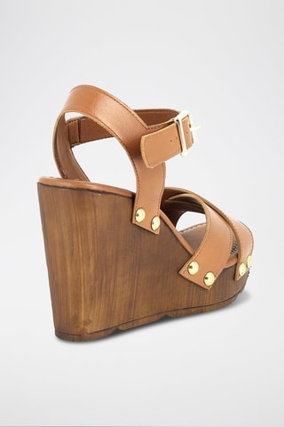 Leren Sandalen met Sleehak Rutabaga - Camel