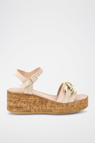 Leren Sandalen met Sleehak Romana - Beige