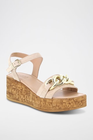Leren Sandalen met Sleehak Romana - Beige