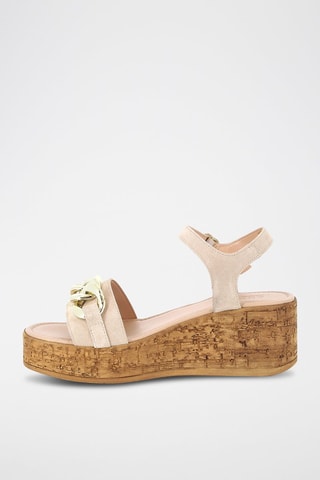 Leren Sandalen met Sleehak Romana - Beige