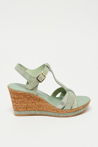 Leren Sandalen met Sleehak Aloe - Zeegroen
