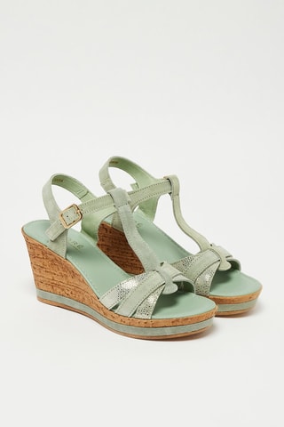 Leren Sandalen met Sleehak Aloe - Zeegroen