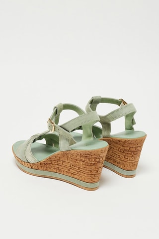 Leren Sandalen met Sleehak Aloe - Zeegroen