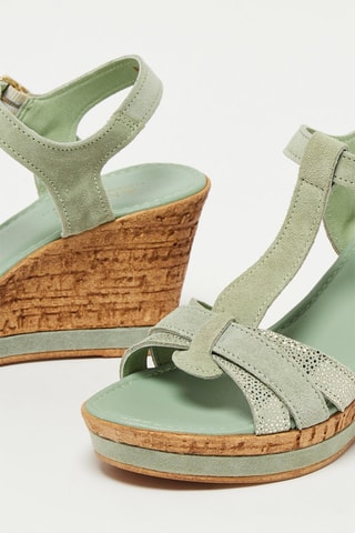 Leren Sandalen met Sleehak Aloe - Zeegroen