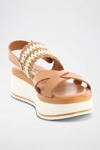 Leren Sandalen met Sleehak Gaelle - Beige