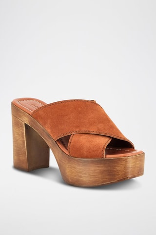 Nubuck Muiltjes met Hak Gaïa - Camel