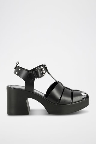 Sandales à talons en cuir Usagi - Noir