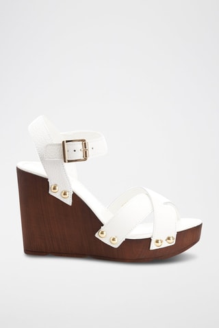 Leren Sandalen met Sleehak Rutabaga - Wit
