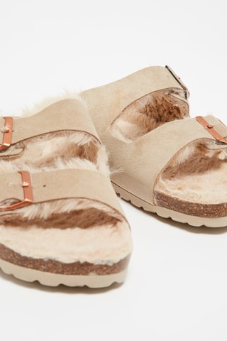 Mules fourrées en nubuck Winnie - Camel