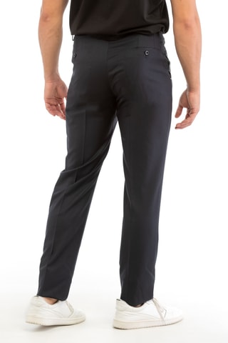 Pantalon droit en laine vierge - Bleu foncé - Incotex