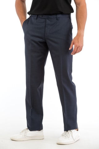 Pantalon droit en laine vierge - Bleu marine - Incotex